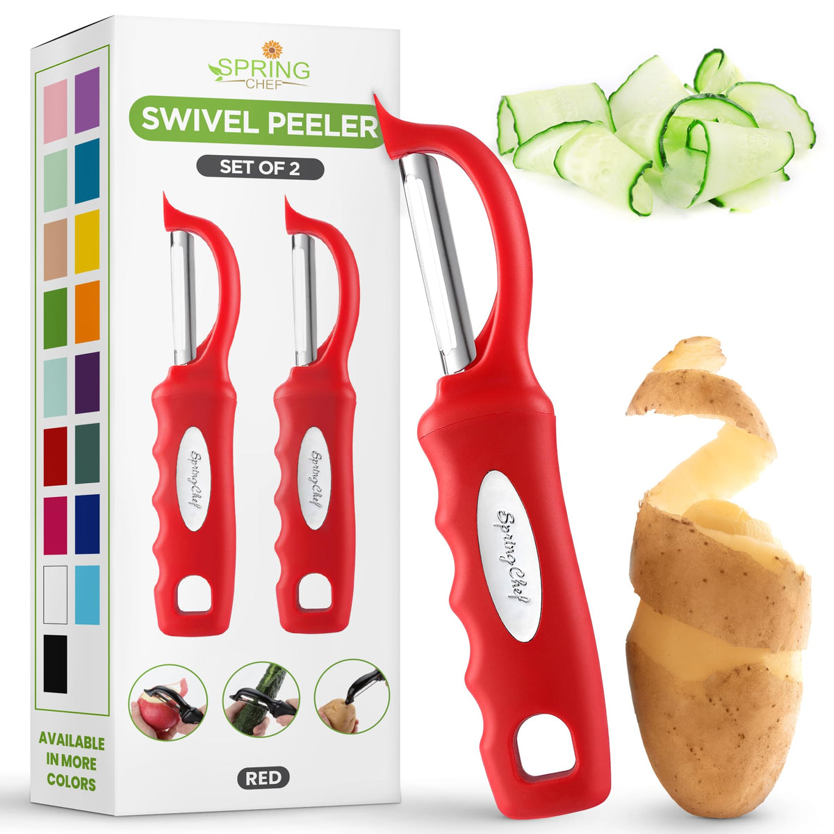 Spring Chef Swivel Potato Peeler for Kitchen w/Soft Grip Handle, Sapphire