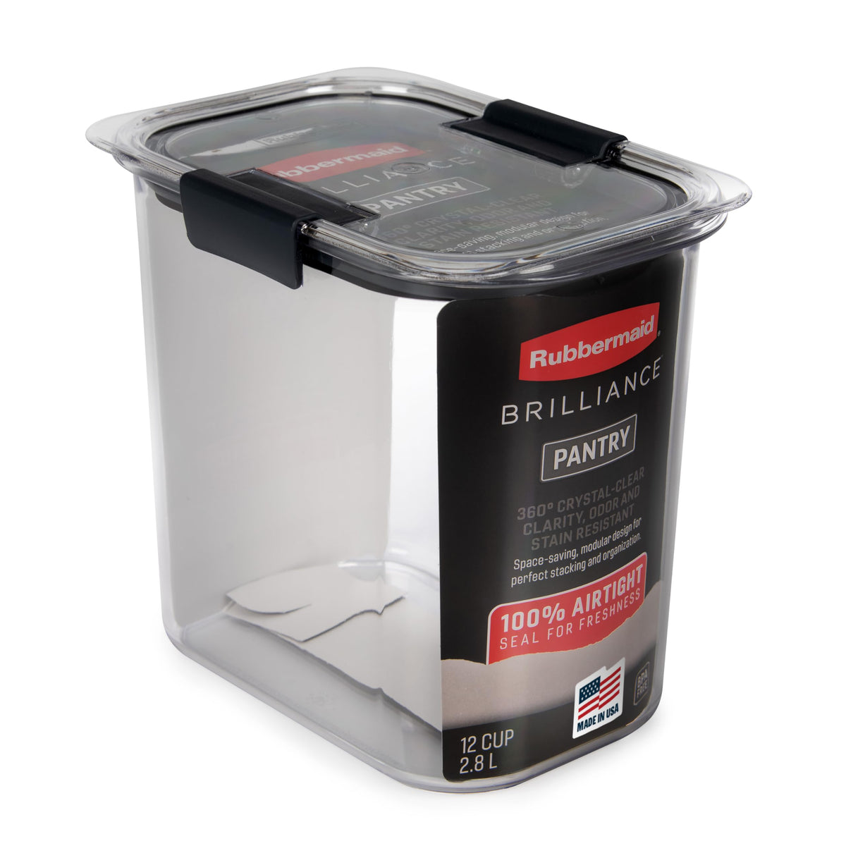 Rubbermaid Brilliance 12-Cup Airtight Food Storage Container, Perfect for Pantry Staples, Clear/Grey