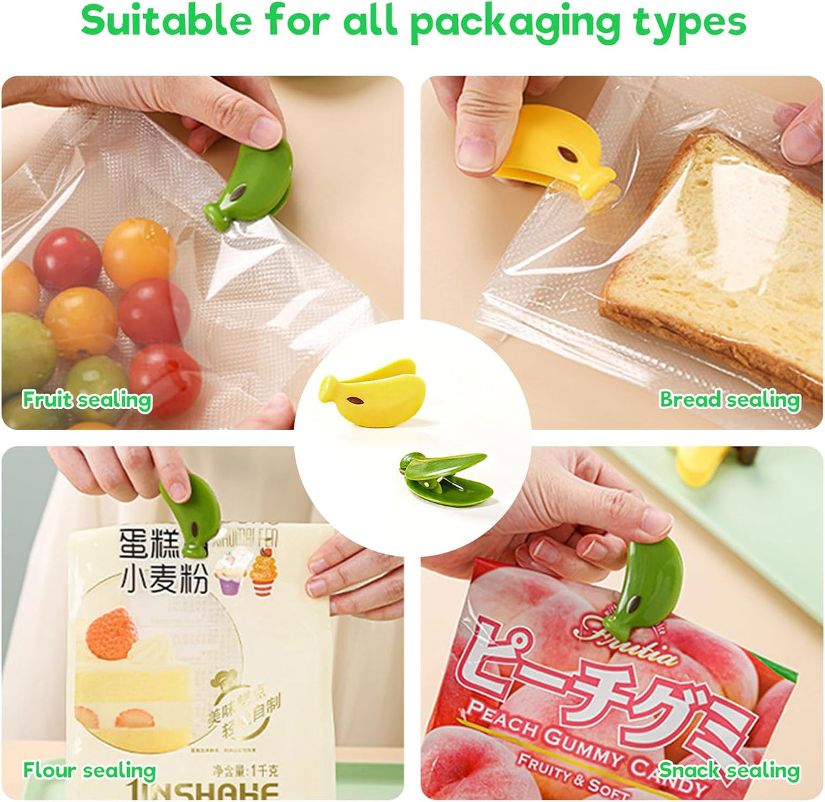 2PCS Cute Fridge Magnets Banana Shape Yellow/Green, Multi-Function Refrigerator Magnets Bag Sealing Clips, Decorative Food Storage Clips for Home Kitchen Office, Practical Gift for Housewarming/Xmas