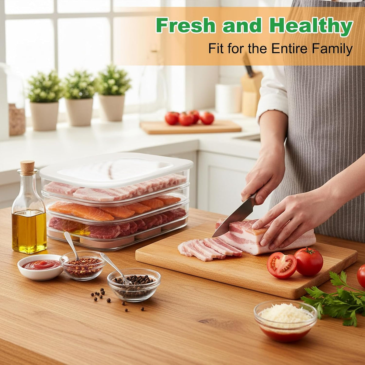 Deli Meat Container for Fridge with Lid, 4-Layer Stackable Bacon Container for Refrigerator with Clip, Clear Cold Cuts Storage Containers for Cheese Cold Cuts Bacon, BPA Free