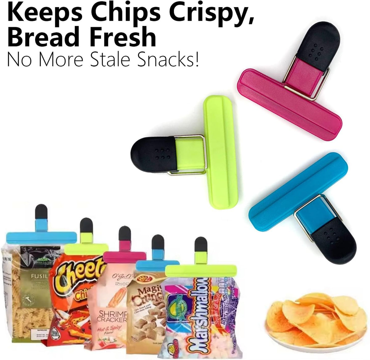 6-Pack Heavy Duty Chip Bag Clips – Strong Seal Plastic Food Clips for Kitchen Storage, Assorted Colors (3 Colors, 6 PCS)
