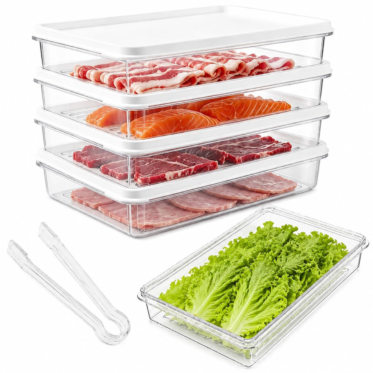 Deli Meat Container for Fridge with Lid, 4-Layer Stackable Bacon Container for Refrigerator with Clip, Clear Cold Cuts Storage Containers for Cheese Cold Cuts Bacon, BPA Free