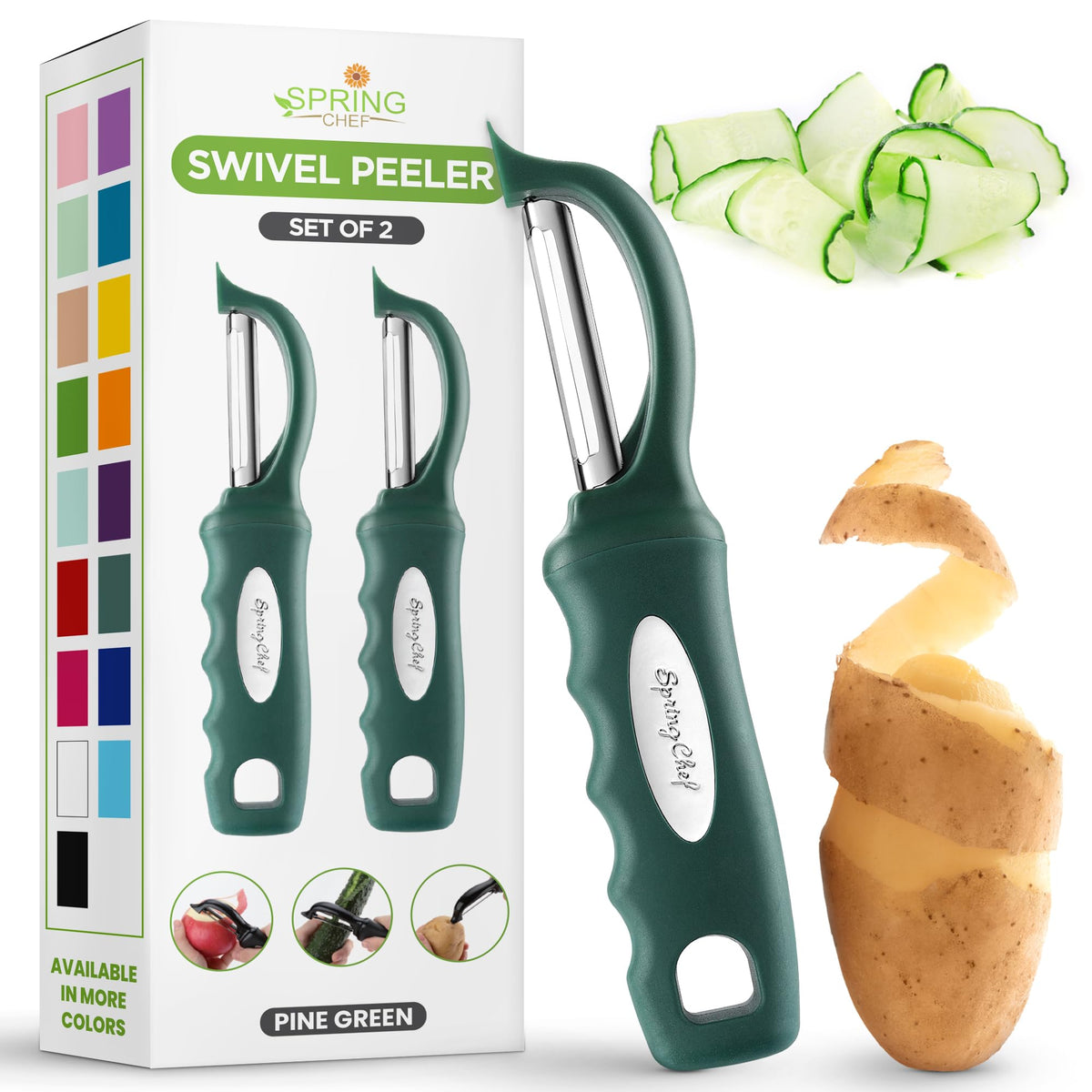 Spring Chef Swivel Potato Peeler for Kitchen w/Soft Grip Handle, Sapphire