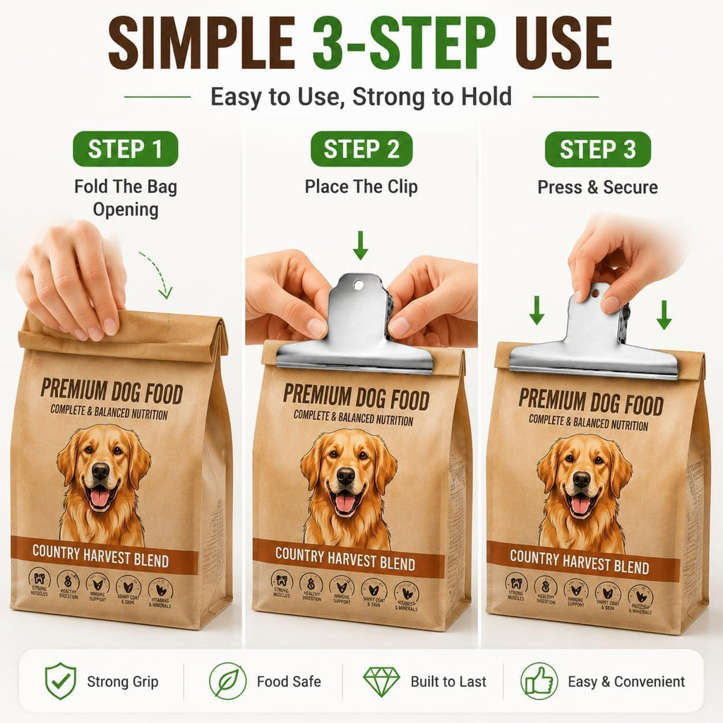 14.5cm Dog Food Bag Clips Heavy Duty, Keeps Food Bags Sealed Tight