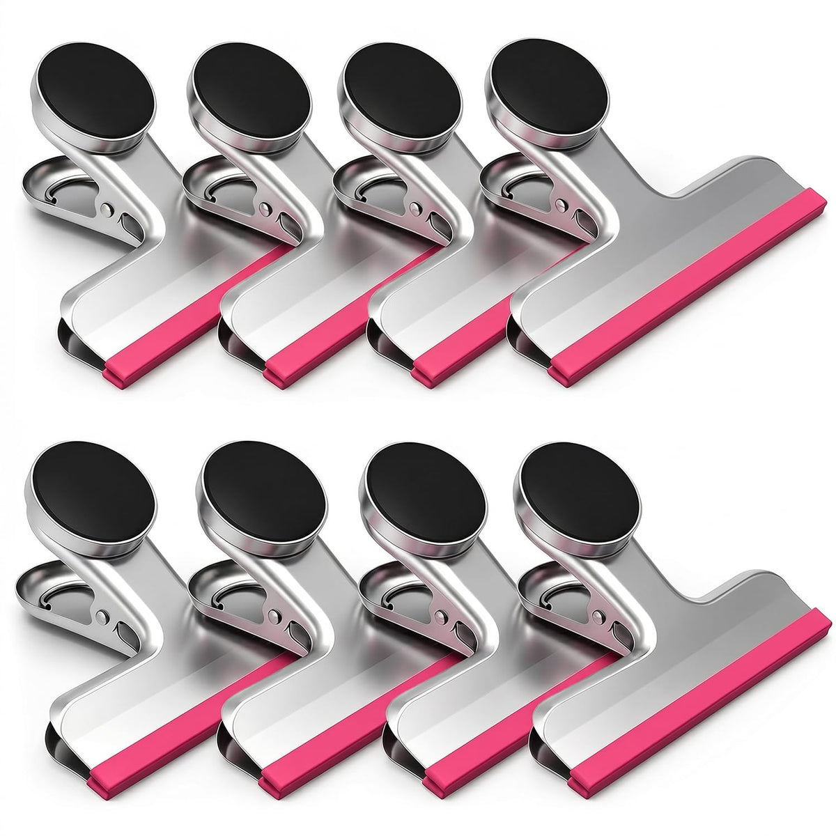 HOUSE AGAIN Magnetic Chip Clips, Stainless Steel Chip Bag Clips with Strong Magnet and Silicone Cover, Heavy Duty Food Bag Clips for Kitchen Storage, 8 Pack Color Coded, 3 Inch