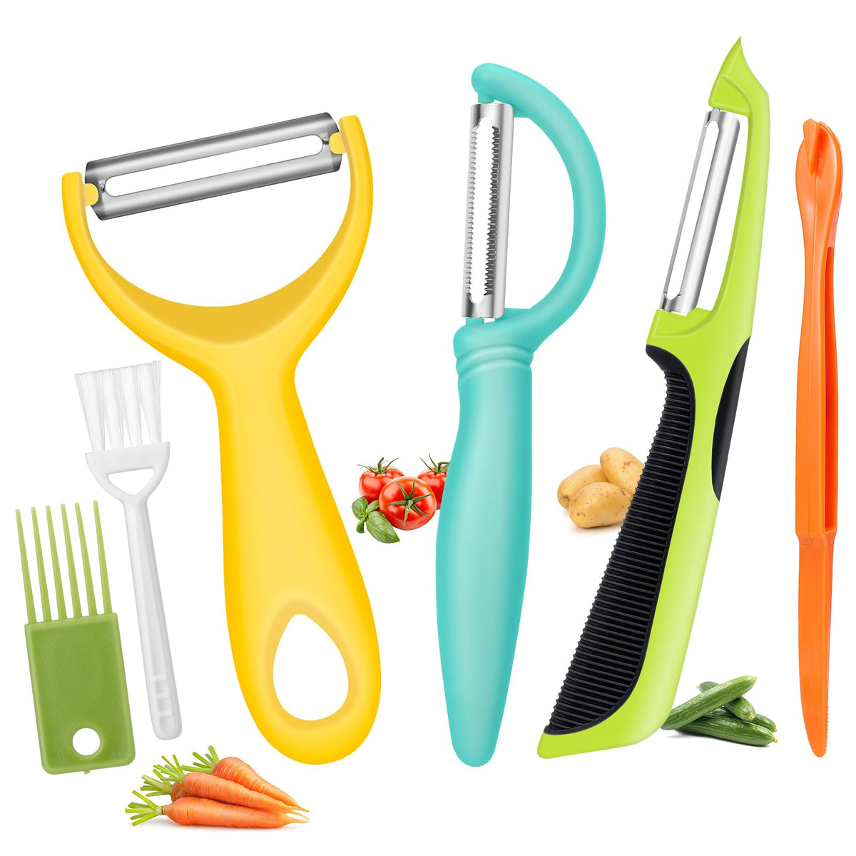 Senbowe Upgrade Potato Peeler for Kitchen, 6PCS Stainless Steel Vegetable Peeler, I and Y Veggie Food Peeler for Apple Fruit Carrot Zucchini Cucumber,Good Grip Makes Peeling Very Easy (Pink)