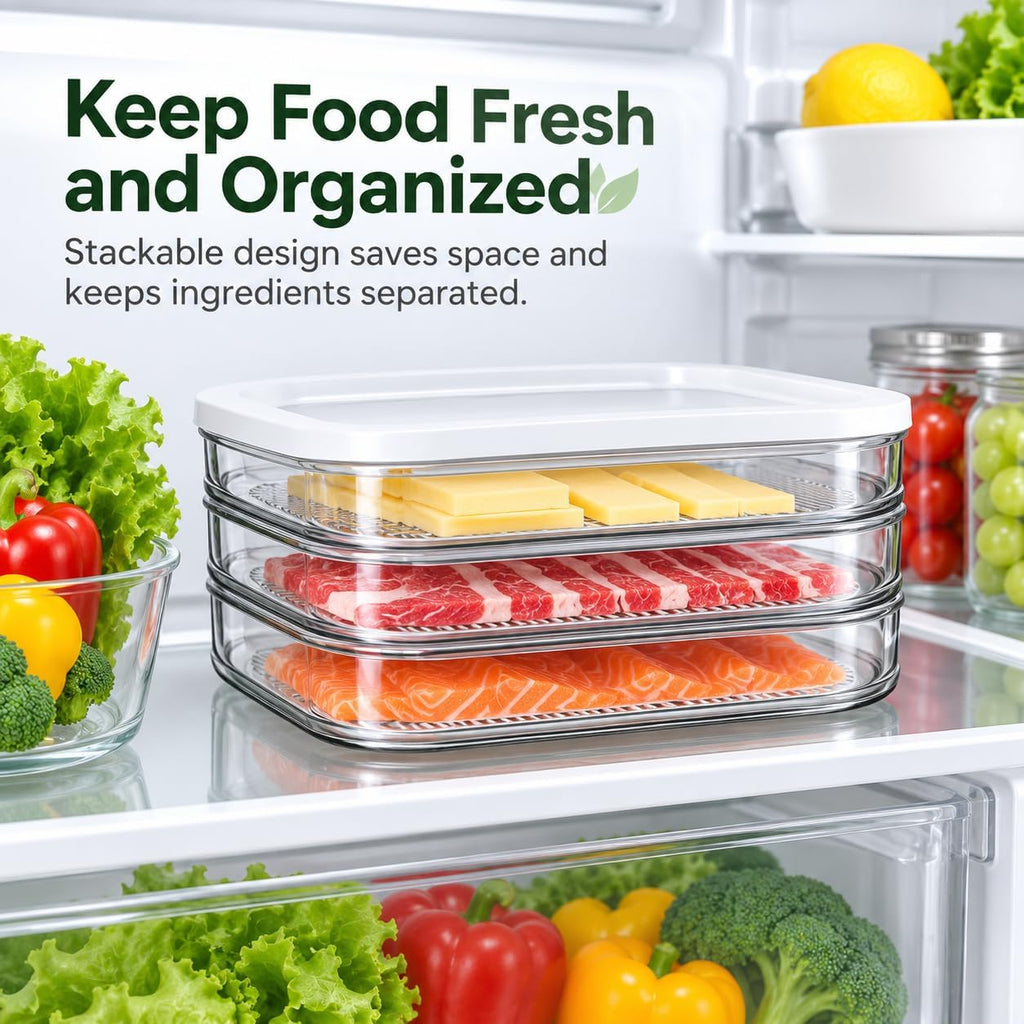 6 Pcs Deli Meat Container for Fridge with 2 Lids, Stackable Bacon & Cheese Storage Boxes for Lunch Meat, Cold Cuts, Cheese, Salami