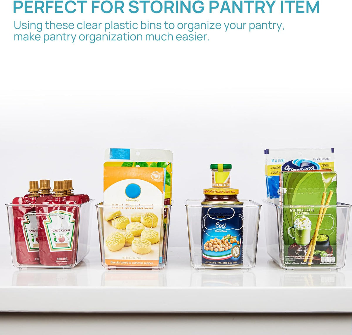 Vtopmart 6 Pack Clear Storage Bins, Pantry Storage Bins with Handle, Small