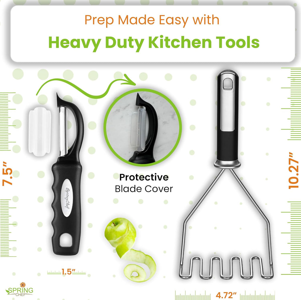 Spring Chef Stainless Steel Potato Masher & Durable Vegetable Peeler Set