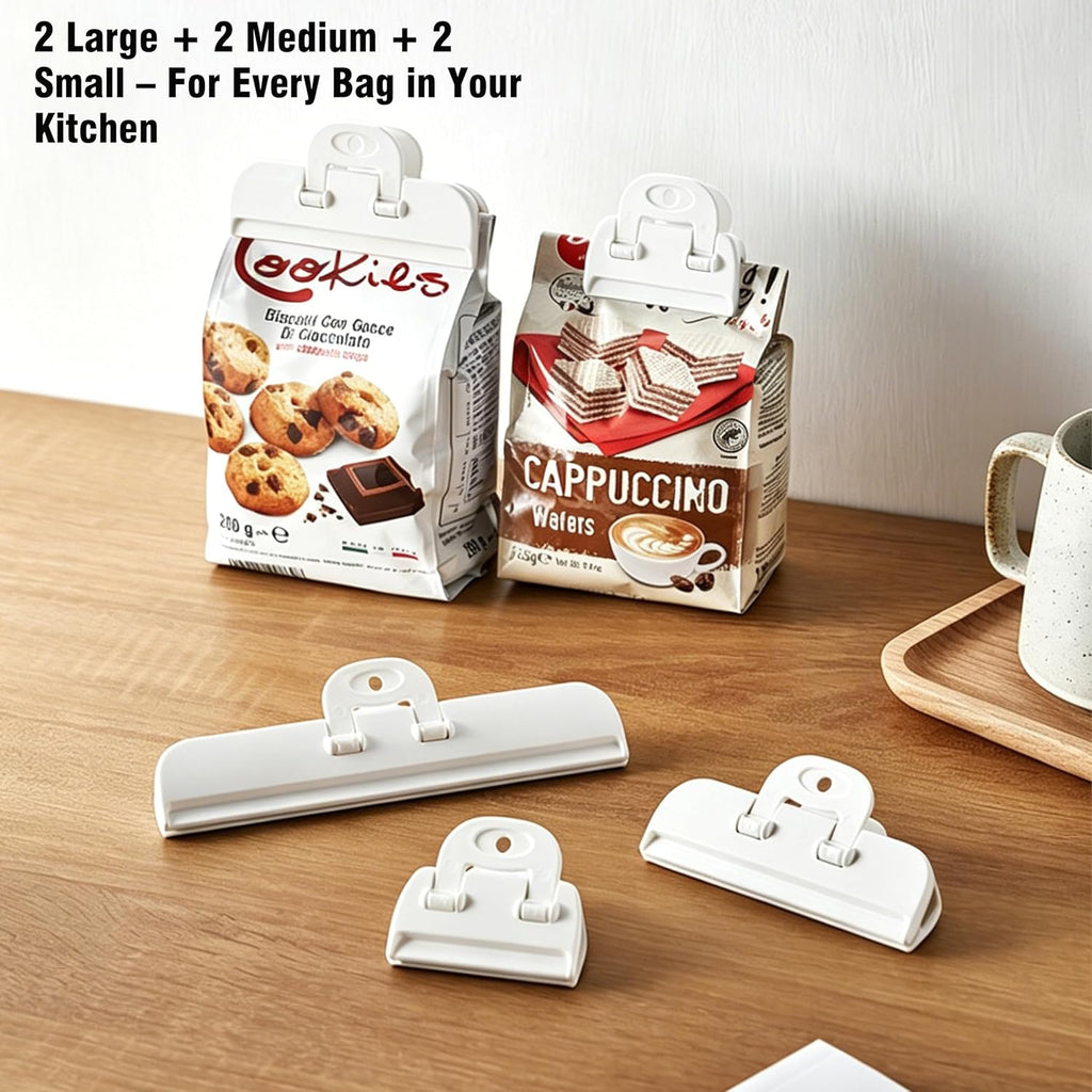 Food Bag Clips 6-Pack, Heavy Duty with Foldable Handles & Hanging Hole