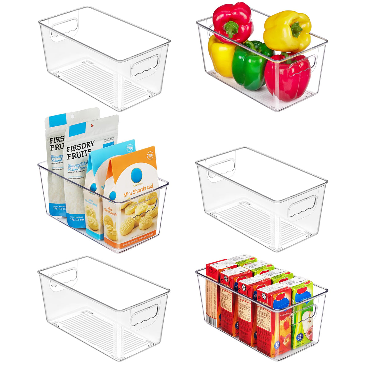 Vtopmart 6 Pack Clear Storage Bins, Pantry Storage Bins with Handle, Small