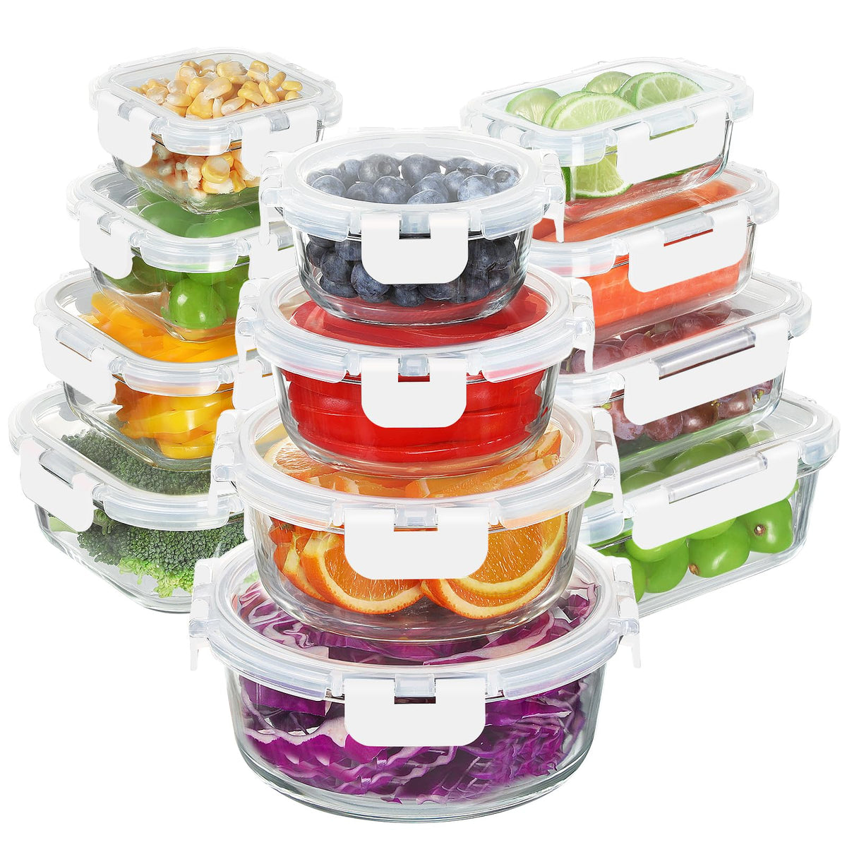BAYZZ 30 Piece Glass Food Storage Containers Set, Glass Meal Prep Containers with Lids, Airtight Lunch Box, BPA-Free, Microwave, Freezer & Dishwasher Safe