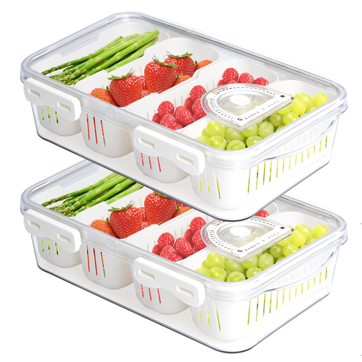 2Pack Divided Snackle Box Charcuterie Container Poratble Bacon Container for Refrigerator 3 Compartment Serving Veggie Tray with Lid Portable Travel Fruit Caddy for Cheese,Candy,Ham,Salad