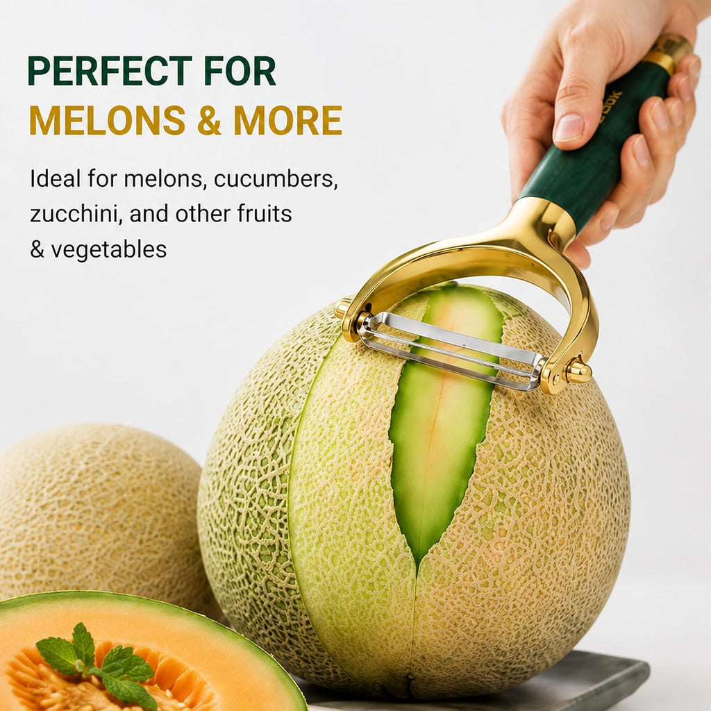 Vegetable Peeler, 420 Stainless Steel Swivel Y-Shaped Blade with Wooden & ABS Handle, Ultra Sharp Potato, Carrot & Apple Peeler, Ergonomic Non-Slip Kitchen Tool (Green&Golden)