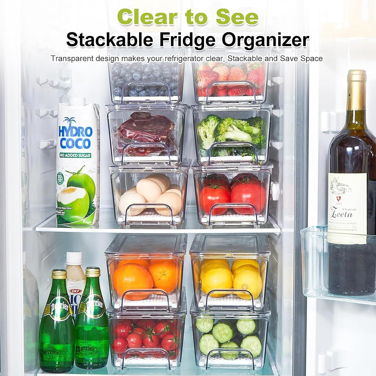 Pull-Out Fridge Organizer, 4-Pack Clear Refrigerator Storage Bins