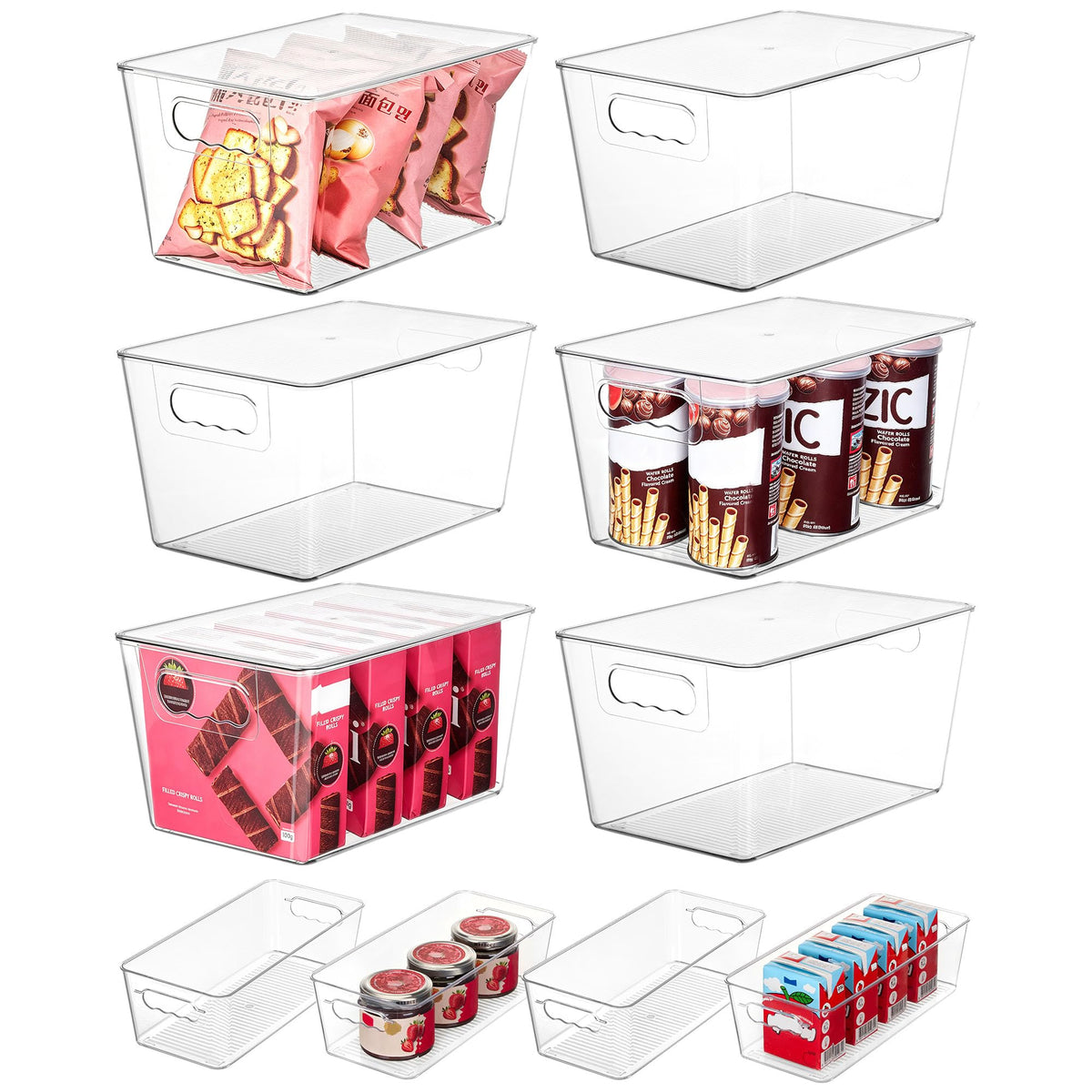 Vtopmart 6 Pack Clear Storage Bins, Pantry Storage Bins with Handle, Small
