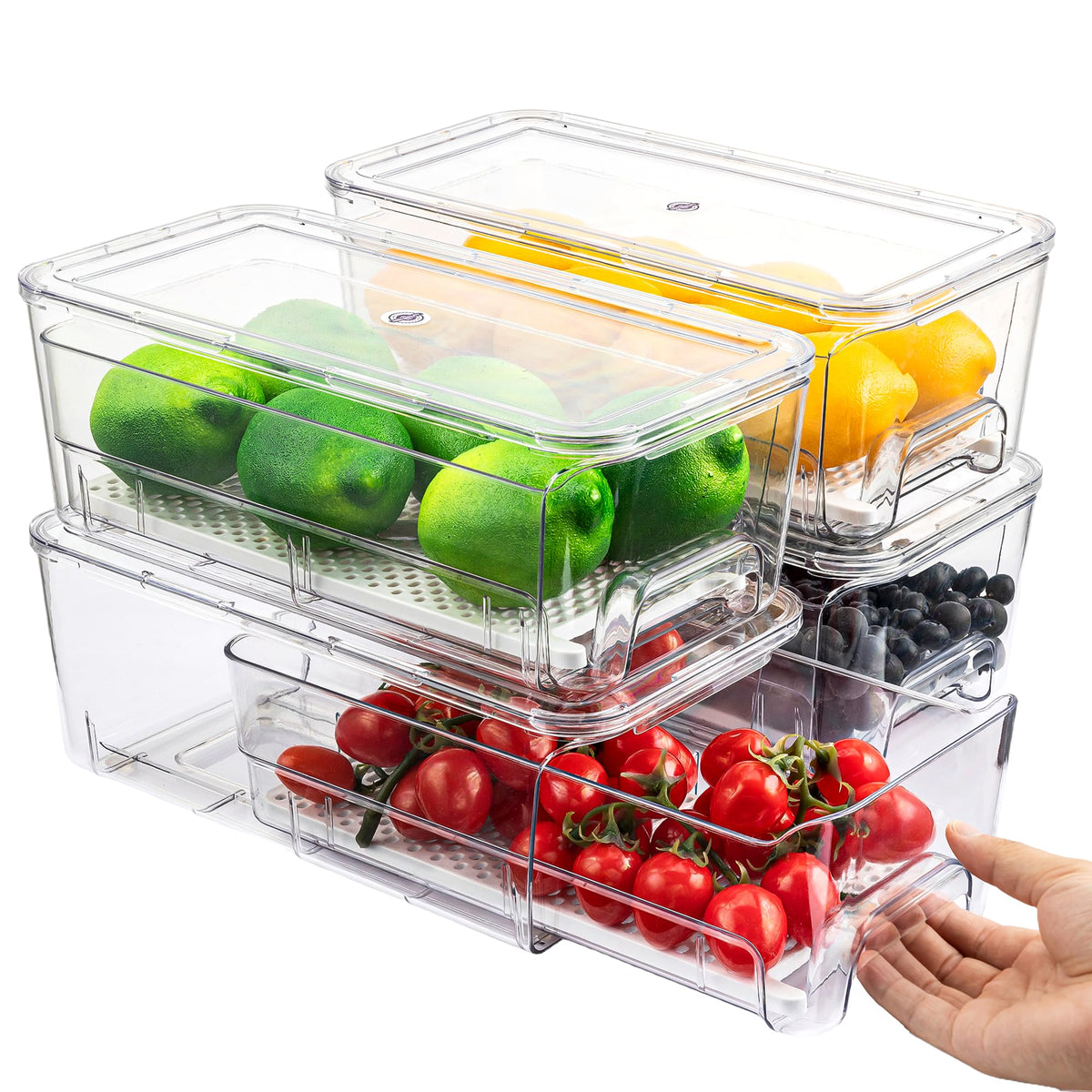 Imncya Clear Fridge Organizer, 4-Pack Stackable Refrigerator Storage Bins