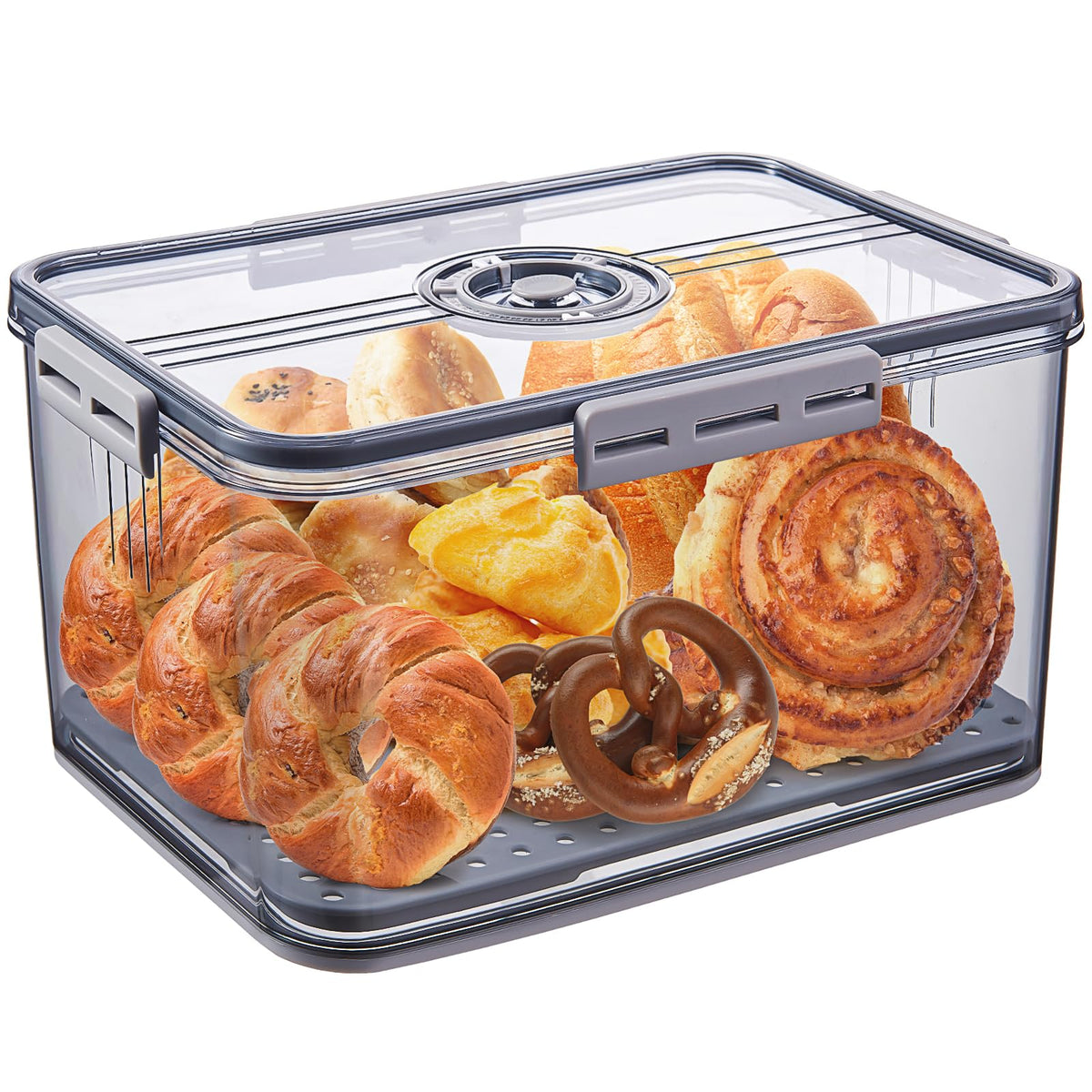 ANYPROLUS Bread Box for Homemade Bread Boxes for Kitchen Counter Airtight, Time Recording Bread Storage Container with Lid, Bread Containers Storage Airtight Loaf Bread Keeper, Grey