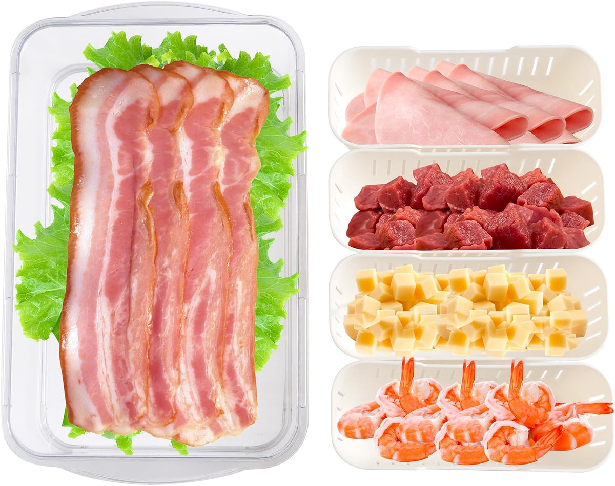MANO Divided Snackle Box Charcuterie Container with 4 Compartment Serving Tray with Dividers for Fridge Refrigerator Veggie Fruit Berry Salad Storage(1 Pack)