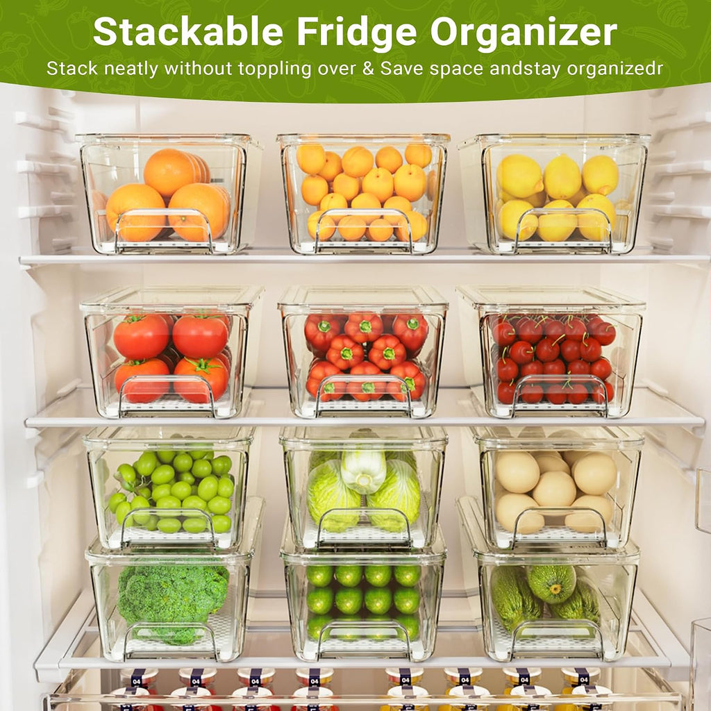 Imncya Clear Fridge Organizer, 4-Pack Stackable Refrigerator Storage Bins