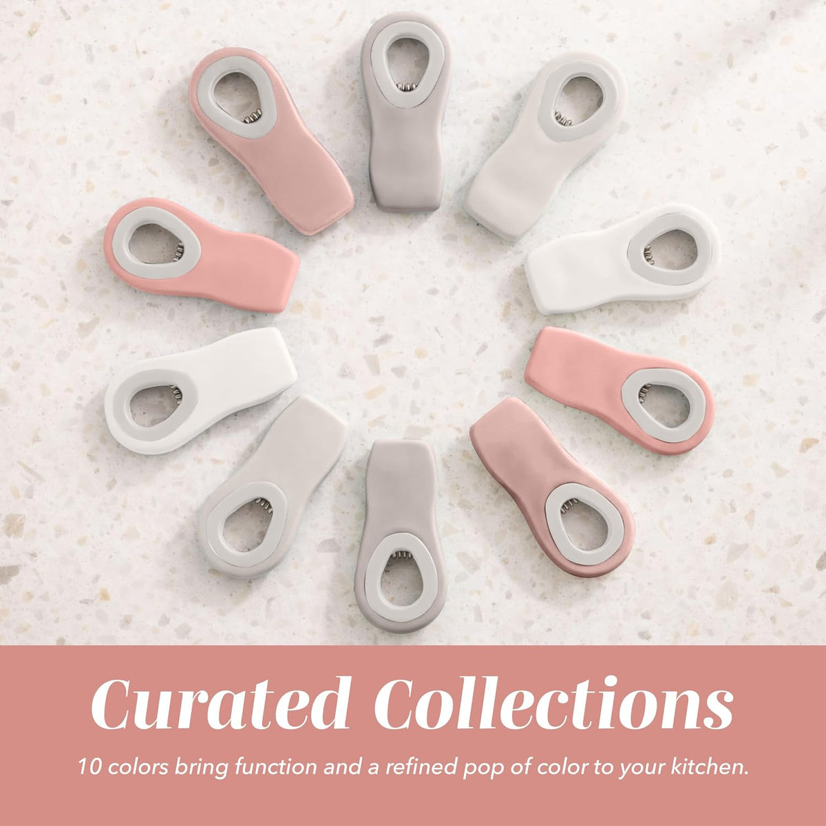 COOK WITH COLOR Bag Clips with Magnet- Food, Chip, Bag for Food Storage with Airtight Seal Grip for Bread Bags, Snack and Food (Beige and Pink, Pack of 10)