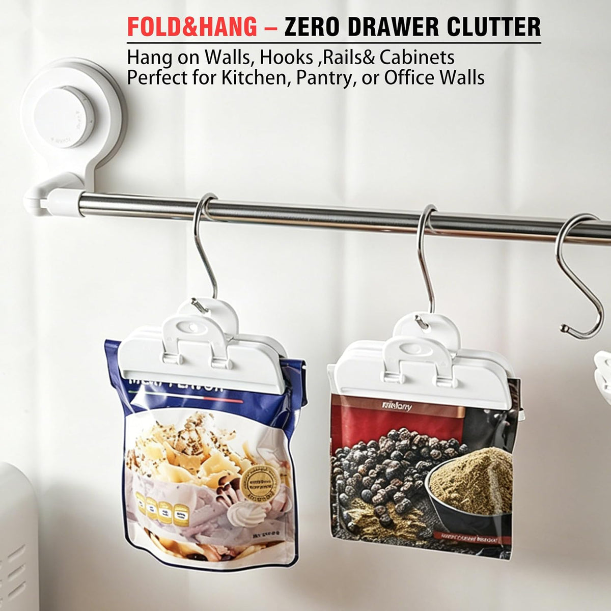 Food Bag Clips 6-Pack, Heavy Duty with Foldable Handles & Hanging Hole