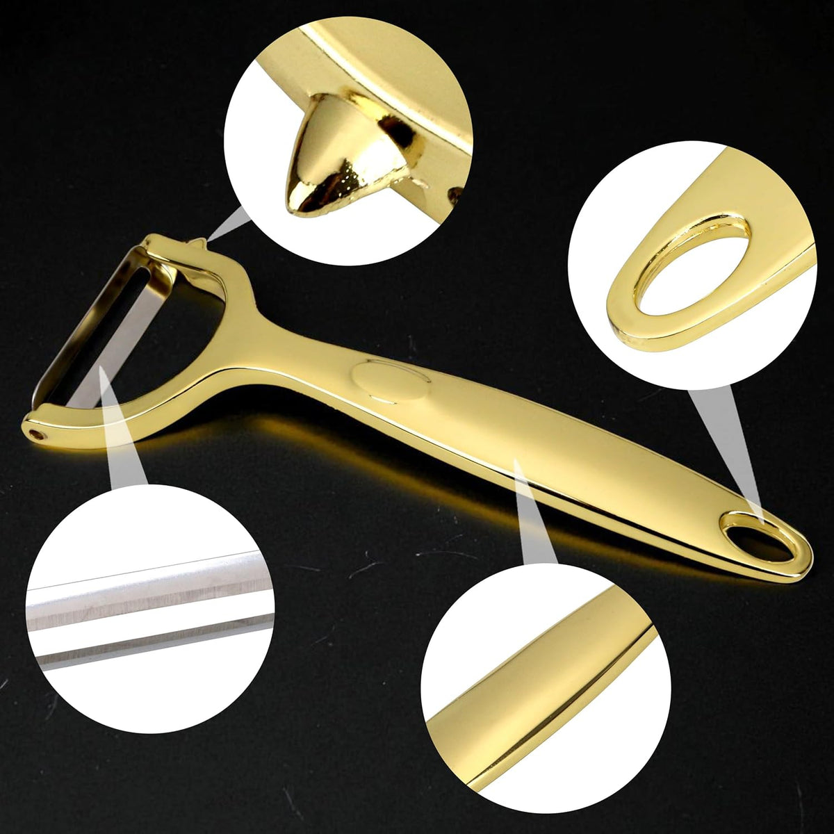 Gold Potato Peeler - Ultra Sharp Vegetable Peelers For Kitchen, No Rust Stainless Steel Serrated Y Peeler, Easy To Use With Durable Non Slip Ergonomic Grip For Carrot Fruits Veggie Kiwi, High Tensil