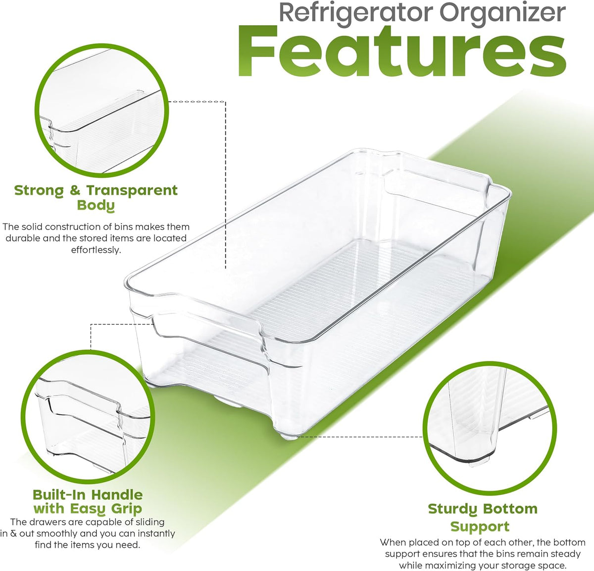 Utopia Home Plastic Stackable Storage Bins for Fridge, 8 Pack, Clear