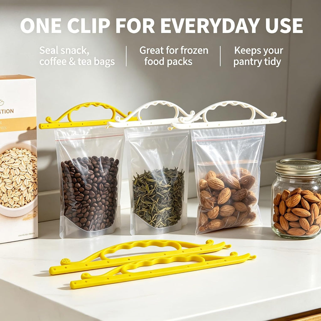 Bag Sealing Clips 9 Pack, Multi-Size Sealing Sticks with Carry Handle for Bread Bags, Chip Bags, Coffee & Pet Food – Wall-Mountable, Airtight Moisture Proof Reusable Kitchen Clips (9pcs)