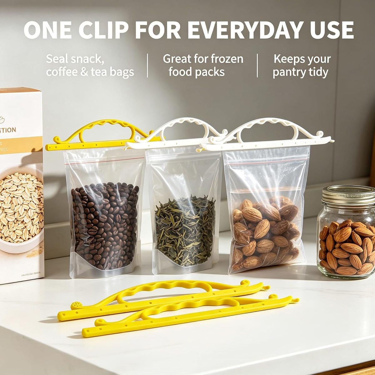 Bag Sealing Clips 9 Pack, Multi-Size Sealing Sticks with Carry Handle for Bread Bags, Chip Bags, Coffee & Pet Food – Wall-Mountable, Airtight Moisture Proof Reusable Kitchen Clips (9pcs)