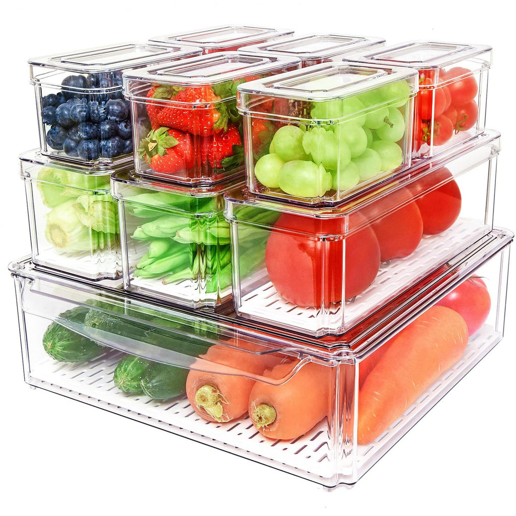 POMEAT 10 Pack Clear Fridge Organizers and Storage with Lids - Stackable
