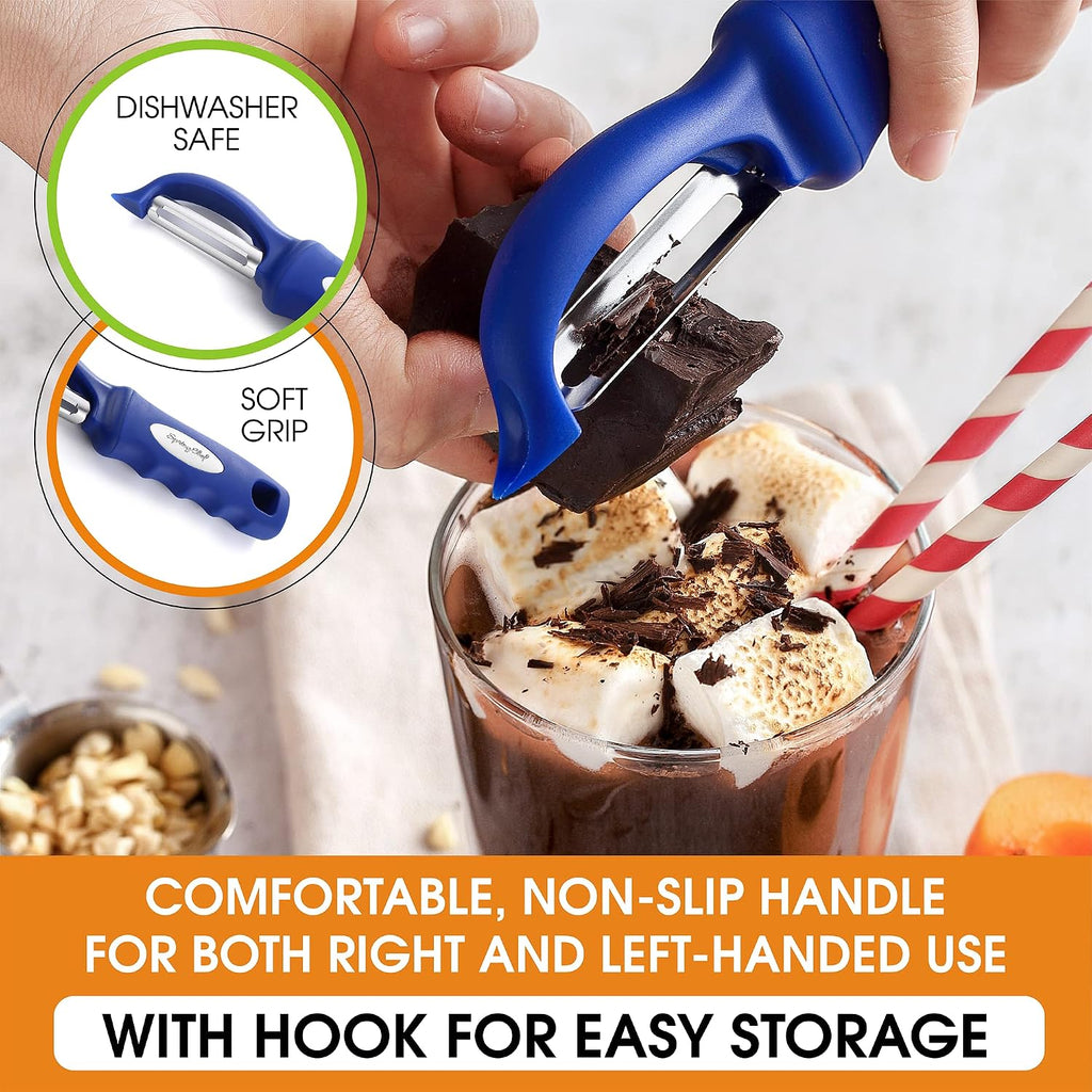 Spring Chef Swivel Potato Peeler for Kitchen w/Soft Grip Handle, Sapphire