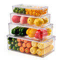 4 Piece Refrigerator Organizer Bins, Clear Fridge Organizers with Lids