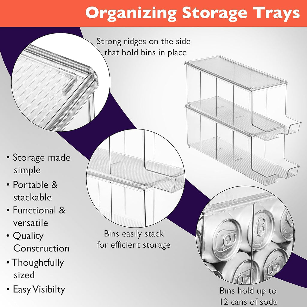 ClearSpace Soda Can Organizer Dispenser for Refrigerator, 12 Can, 2 Pack