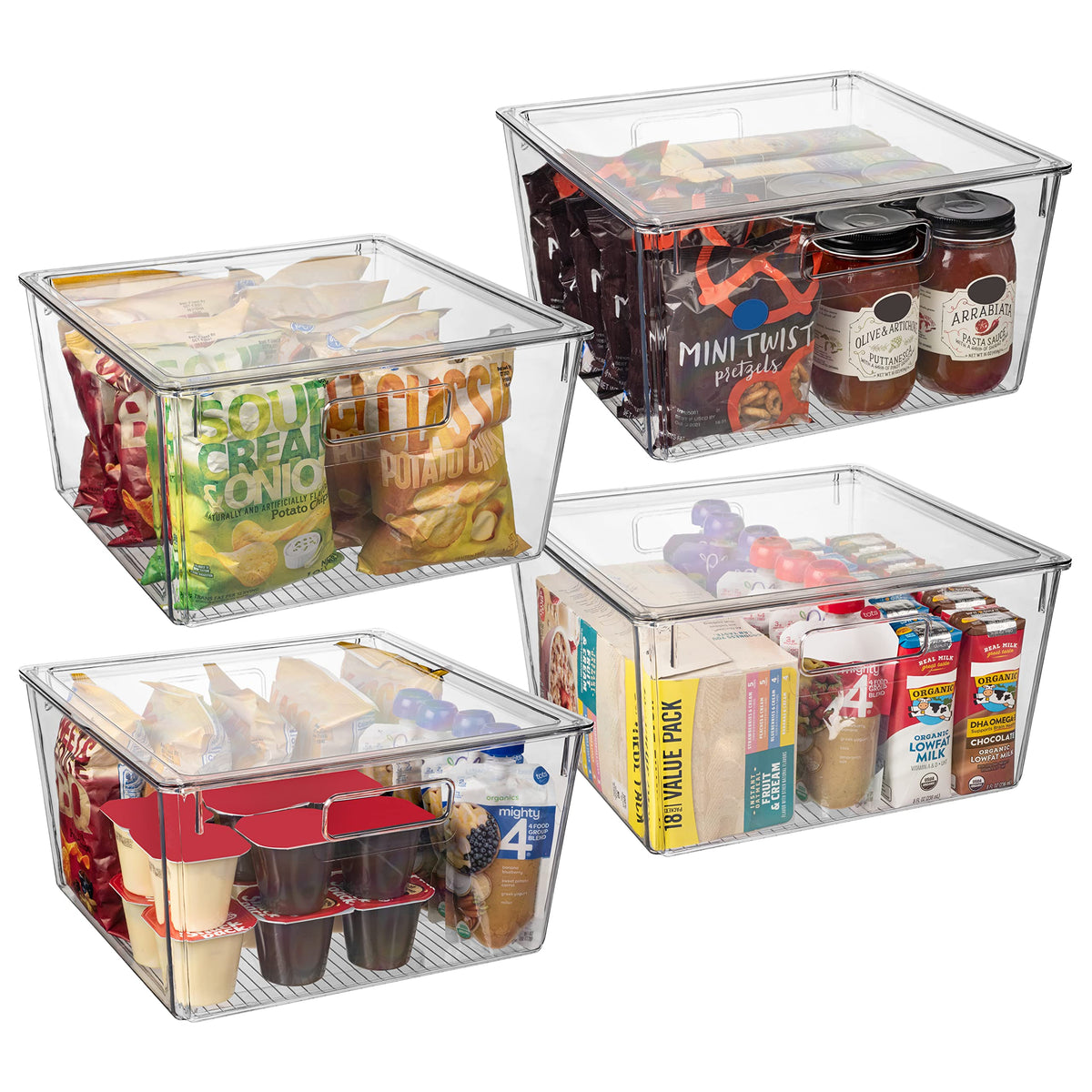 ClearSpace Storage Bin with Lid, Pantry & Desk Organizer, XL, 4 Pack